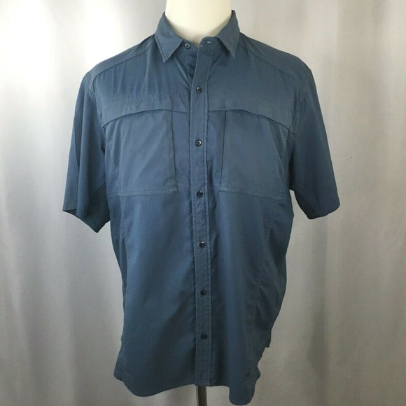 REI Vented Men's XL Shirt Short Sleeve Button Fishing Blue Green Hiking Outdoor - Picture 5 of 10